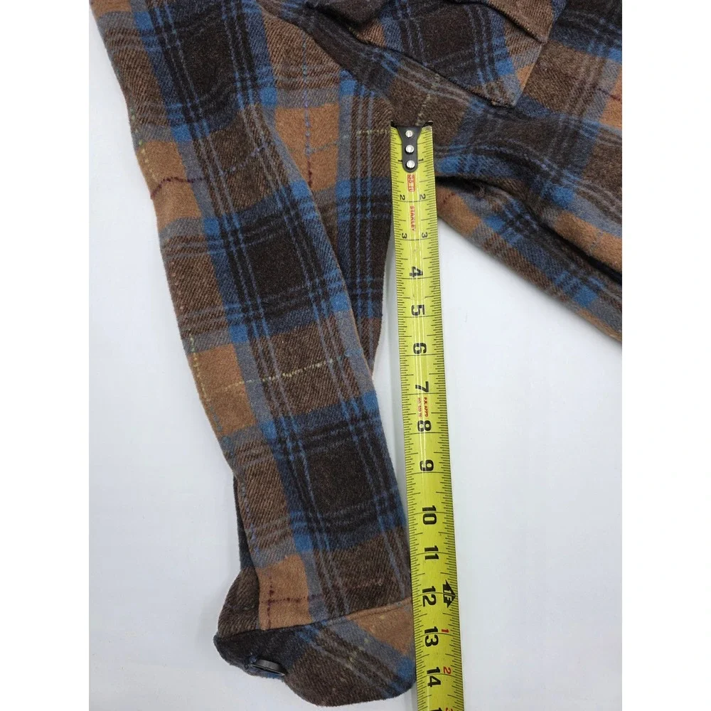 Red Marine Kids Plaid Flannel Shirt Jacket Brown Blue‎ Button Down Youth Large